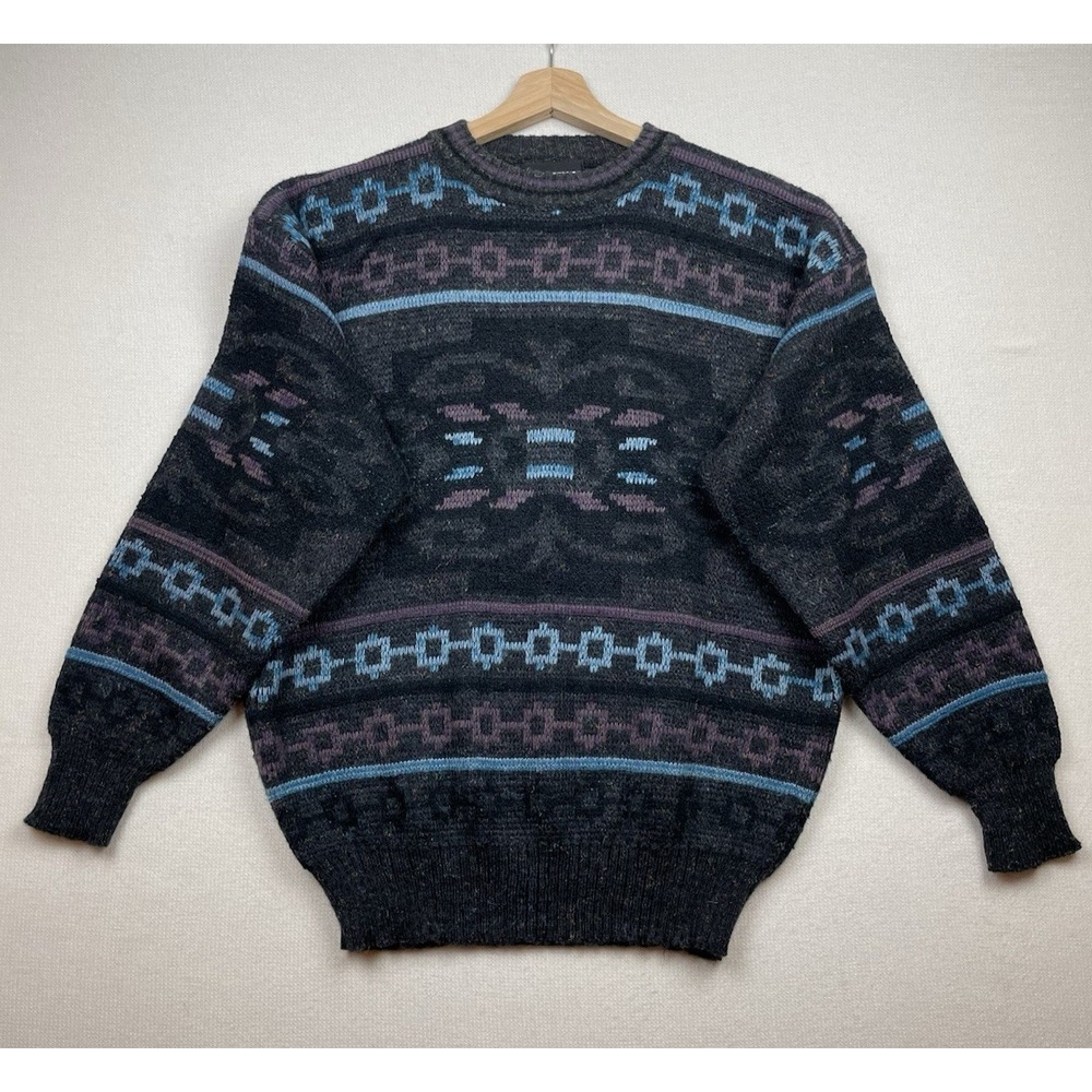 Vintage Expressions Intl Geometric Knit Sweater Men's L Streetwear 90s Preppy